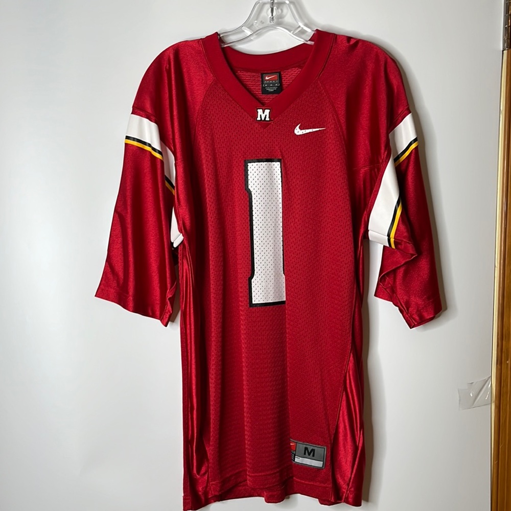 MARYLAND Top Shirt Jersey #1 University of MD Nike mesh Red Stretch M MEDIUM